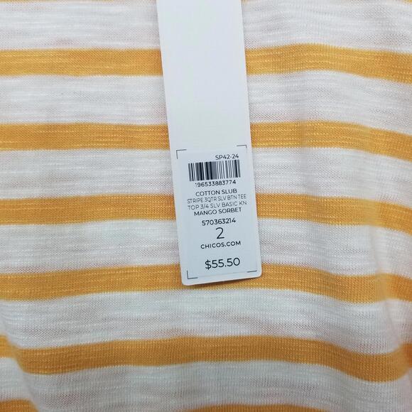 Chicos Striped 3/4 Button Sleeve Tee Womens Large Slub Cotton Modal Blend NWT - Picture 5 of 7